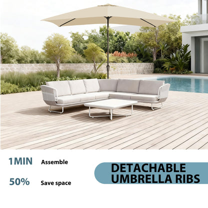 GREFORG 6.5x10FT Rectangular Patio Umbrella with Push Button Tilt & Crank Lift for Garden,UV Protection Outdoor Umbrella for Deck,Pool and Yard,Beige
