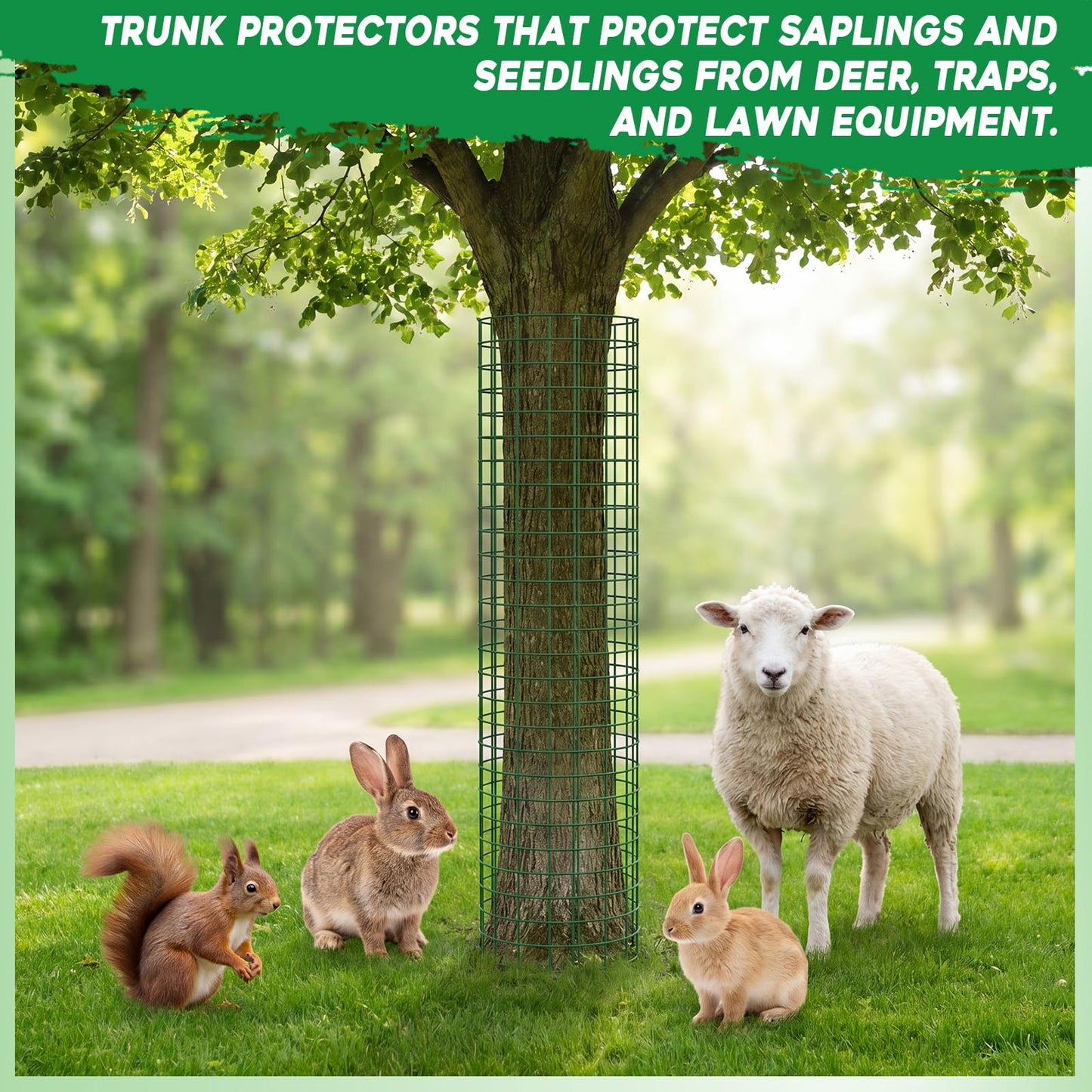 ElaraBerry 12 Pack 60" Metal Tree Trunk Protectors Heavy Duty Mesh Tree Guards Expandable Trunk Protector Guard with Zip Ties, Stakes & Gloves for Saplings, Trees, Gardens and Landscapes