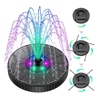 SZMP 3.5W Glass Solar Fountain with Swivel-Out Fixed Rods, Solar Bird Bath Fountains with LED Lights and 2000mAh Battery, 7 Nozzles, Outdoor Solar Water Fountain Pump for Garden, Pool, Pond (Black)