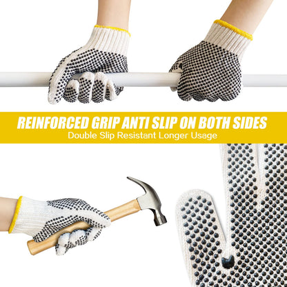 GSAFEME Safety Work Gloves 12 Pairs Cotton with Anti-Slip Grip Dots for Construction,Warehouse Lifting,House Moving