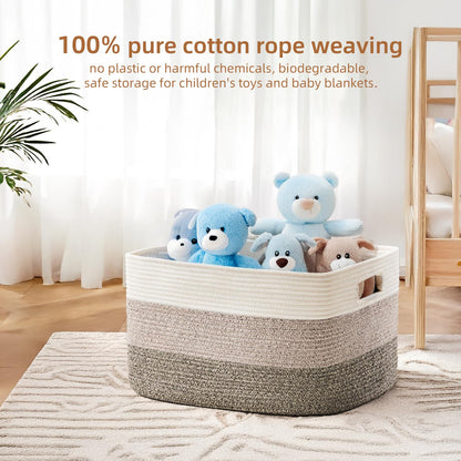 JGNYMG Cotton Rope Basket,Large Blanket Basket for Living Room,Woven cotton rope laundry baskets，For Bathroom Dirty Clothes ，Nursery Toys，pillow storage organization, 72L，Brown and white.