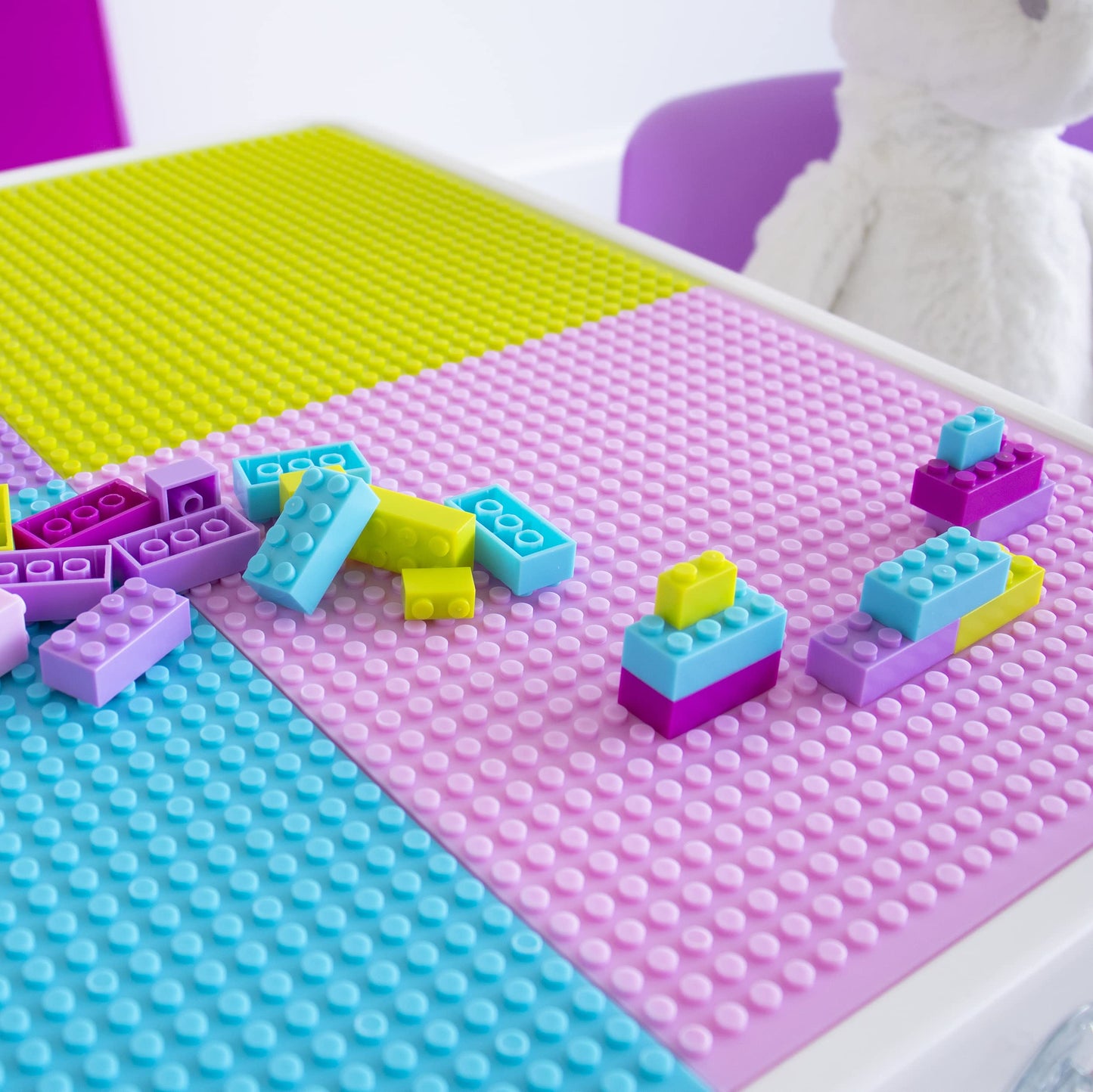 Humble Crew Kids Activity Table and 2 Chairs Set, Pink/Purple/White - 2-in-1 Toddler Play Table Building Blocks Compatible - Premium Children’s Table and Chair Set for Arts, Crafts, Reading and More