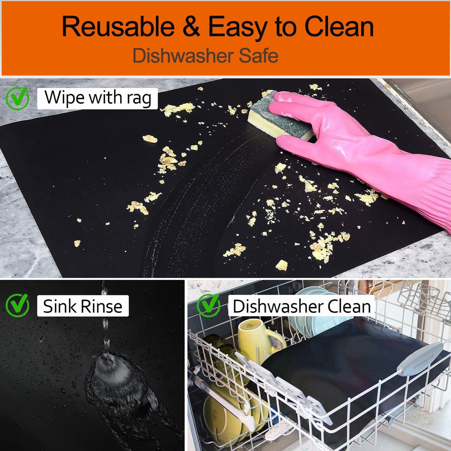 Oven Liners for Bottom of Oven, 16x24 inch Thick Heavy Duty Non Stick Teflon Oven Mats, BPA and PFOA Free Reusable Oven Liners for Bottom of Electric Oven (5 Pack)