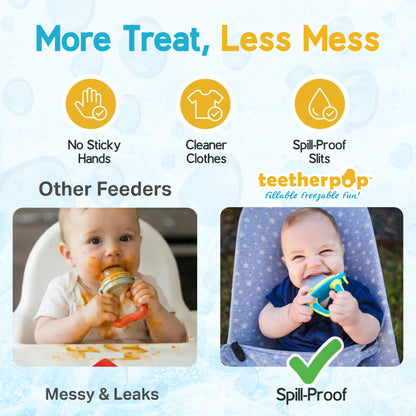 Teetherpop Fillable Freezable Teethers for Babies - Breastmilk Teether with Spill-Proof Sippy Slits – Teething Popsicle for Baby, Liquids & Purées, Cooling Teething Relief Feeder Pacifier - BlueLime