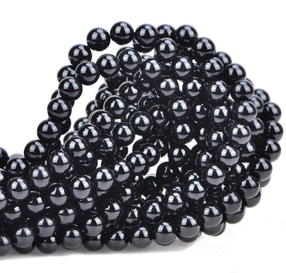 100Pcs Natural Crystal Beads Stone Gemstone Round Loose Energy Healing Beads with Free Crystal Stretch Cord for Jewelry Making (Black Onyx, 8MM)