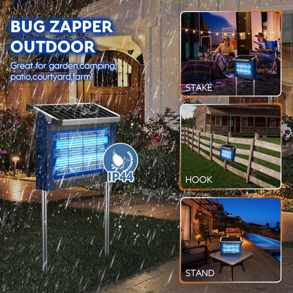Solar Bug Zapper Outdoor, PhatroyYee Mosquito Zapper 4500V, Waterproof Portable Fly Zapper, Rechargeable Electric Mosquito Killer, Cordless Fly Insect Mosquitos Trap for Patio Yard Camping BBQ(Blue)
