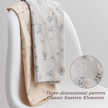 GROZOSS Aprons for Women with Pockets, Japanese Linen Kitchen Apron, Adjustable Lightweight Breathable Embossed Fabric, Cooking Baking Gardening Craft Apron, Vintage Floral Style