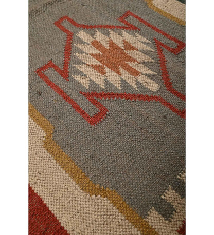 RugsJaipurIndia Geometric Kilim Rug Wool Jute Area Rug Kilim Dhurrie Handwoven Braided Entryway Runner Rug Farmhouse Kitchen Rug, Multicolor 3X5