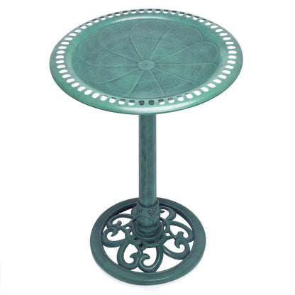 Alpine Corporation TEC116 Outdoor Aged Green Pedestal Birdbath with Scrollwork, 28" Tall, Green