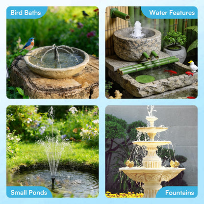 NFESOLAR 6.5W Solar Fountain Pump for Bird Bath, Solar Water Fountain with Dry-run Protection Water Pump, 8 Nozzles Modes, 5Ft Tubing for Pond, Bird Bath, Backyard DIY Water Feature Used