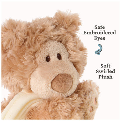GUND Baby Philbin Plush Lovey, Teddy Bear with Baby Blanket, Stuffed Animal Sensory Toy, Brown, 14”
