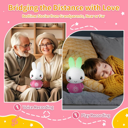 alilo Honey Bunny Kids Music Story Audio Player for Toddlers 1-5, Baby Boy Girl Easter Gifts, Pre-Loaded 16 Stories/48 Nursery Rhymes/12 Soothing Music, with Nightlight, Voice Recording