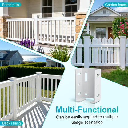8PCS White Aluminum Fence Bracket for Vinyl Fence, 2mm Thick Vinyl Fence Bracket Replacement Parts for Plastic, PVC Rails, Fits 2.75" Rails