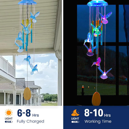 Outdoor Solar Wind Chime Decoration, Mother's Day Birthday Gifts for Grandma, Mom and Family, Outdoor Garden and Courtyard Wind Chime Accessories (Blue Hummingbird)