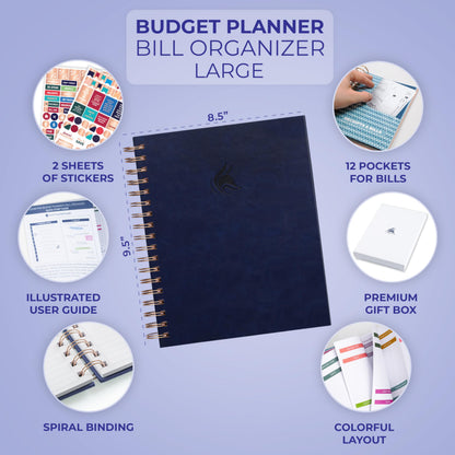 Clever Fox Budget Planner & Monthly Bill Organizer With Pockets. Expense Tracker, Budgeting Journal & Financial Book. Large, 8x9.5" (Dark Blue)