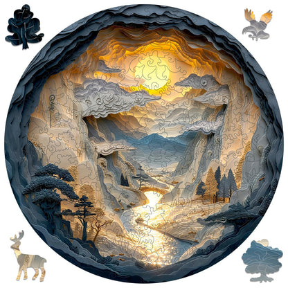 Qiuenisray 3D Vision Effect Sunset Wooden Puzzle 200 Piece, Mountains Rivers Bright Jigsaw Puzzle, FSC Certified Wood Puzzle, Beautiful Wall Decor, Creative Gift Family Game 11.2x11.2 in