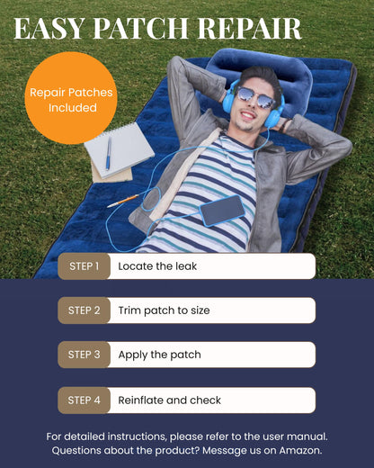 Kampair Inflatable Sleeping Pad for Camping, Extra-Thick 4.75" Single Air Mattress with Soft Velvet Top, Machine Washable, Family Lightweight 4-Season Pad for Traveling & Hiking, Blue