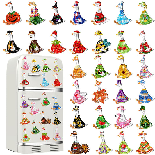 Liliaafar 30 Pcs Diamond Painting Magnets Set Diamond Art Magnets for Fridge Refrigerator Magnetic Stickers for DIY Crafts 5d Rhinestones Gem Art Painting Kits for Adults Beginners(Goose)