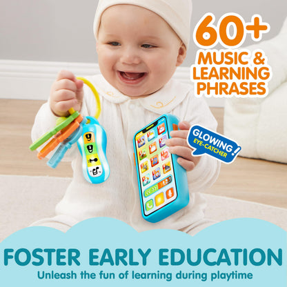JOYIN Baby Musical Toy Phone and Car Keys Teether Set, 60+ Music and Learning Phrases, Baby Learning Toys 10 Months, Toddler Birthday Gifts for Girs Boy