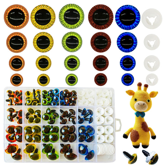 Nizdyzy 100pcs Safety Eyes 11mm-23mm Glitter Safety Eyes for Amigurumi Colored Plastic Safety Eyes with Washers for Crochet DIY Doll and Stuffed Animals Toy Making