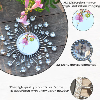 Mirror Wall Decor Metal Sun Mirror Home Decoration Wall Art Decorative Suitable for Living Room Bedroom Bathroom Entryway