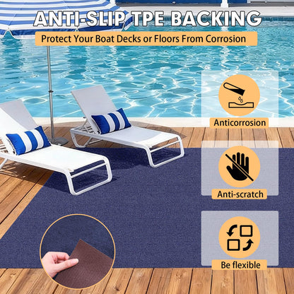 Grefinity Marine Carpet,5 FT x 15 FT Deep Blue Indoor Outdoor Carpet 0.2" Thick Boat Carpet with Water-Proof TPE Backing, Non-Slide Outdoor Marine Carpet Roll for Home, Patio, Porch, Deck