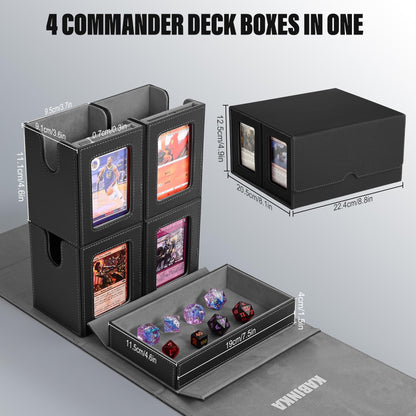 Kabinka Card Deck Box for MTG Commander, Holds 400+ Double-Sleeved Cards, 5 IN 1 Detachable Card Case with Dice Tray, Fits Magic/TCG Cards, 4 Magnetic Card Holders & Dividers (Black)