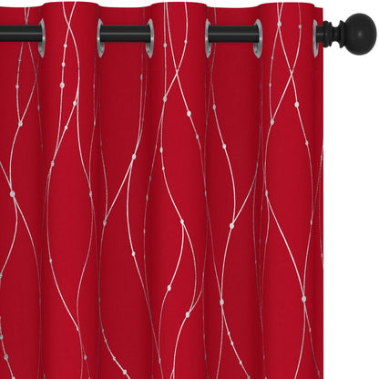Deconovo Christmas Curtains, Red Curtain, Blackout Drapes, Thermal Insulated Noise‑Reduced Drape, Wave Line Dots Foil Print, 52 x 84 Inch, 2 Panels, Machine‑Washable Window Panel for Party Living Room