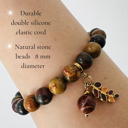 TEJO Natural Stone Beaded Bracelet – Handmade Energy Healing Bracelet for Men & Women, Yoga Chakra Jewelry Gift (Picasso Jasper Natural Stone Bracelet – for Women, 6.5 inches)