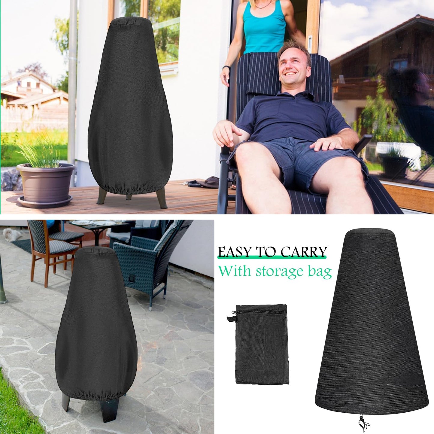 Chiminea Cover Waterproof Protective Cover Patio Furniture Covers, Outdoor Fireplace, Adjustable Drawcord, Black, 59x31x12inch