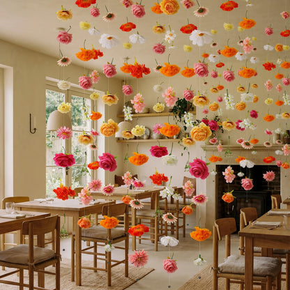 XunYee 6 Pcs 35.4 ft Flower Garlands Artificial Wildflower Vines Floral Hanging Backdrop Fake Flower Garlands Faux Silk Wildflower Vine for Wedding Bridal Shower Home Garden Wall Arch Decor(Rose)
