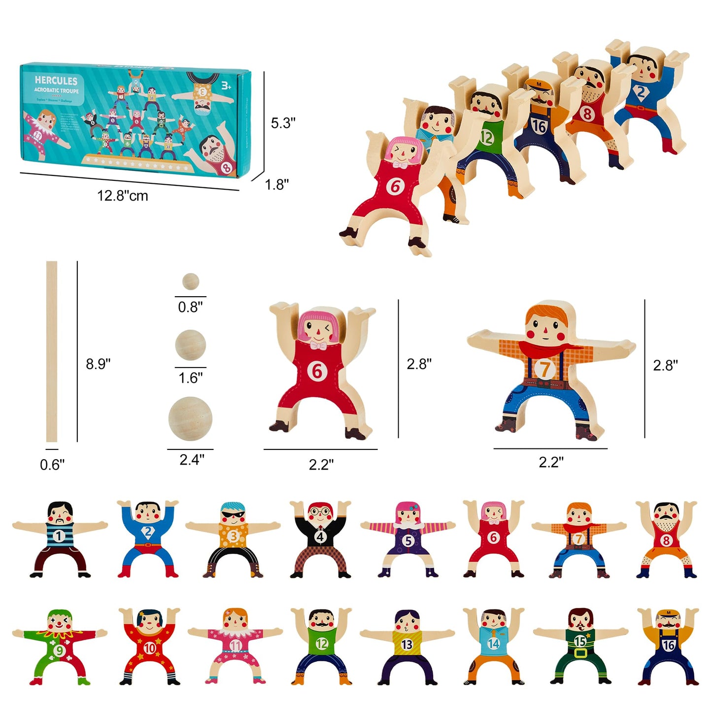 moopok Wooden Stacking Toys,16Pcs Circus Hercules Acrobatic Troupe Interlock Toy,Balancing Building Blocks Game Toddler Puzzle Toys,for 3 4 5 6 Years Old Kids Adults