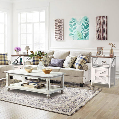 Farmhouse Side Table with Charging Station -3-Tier USB Ports & Outlets End Table, Compact Bedside Storage Table for Small Spaces, Multi-Functional Accent Table for Bedroom, Living Room, Couch Entryway