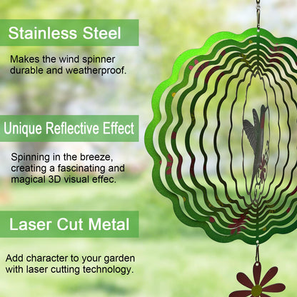 Hummingbird Wind Spinners Hummingbird Gifts for Women/Men 11.7 inch 3D Stainless Steel Hanging Wind Spinner Metal Wind Catchers Kinetic Sculpture for Indoor/Outdoor Decor, Yard Art, Garden Decorations