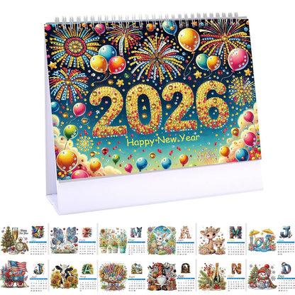 DIYDeligths Diamond Art Painting Desk Calendar 2026 Monthly Flip Tabletop Calendar Kit for Home Office Planning Desktop Ornament DIY Craft Gift (2026-B)