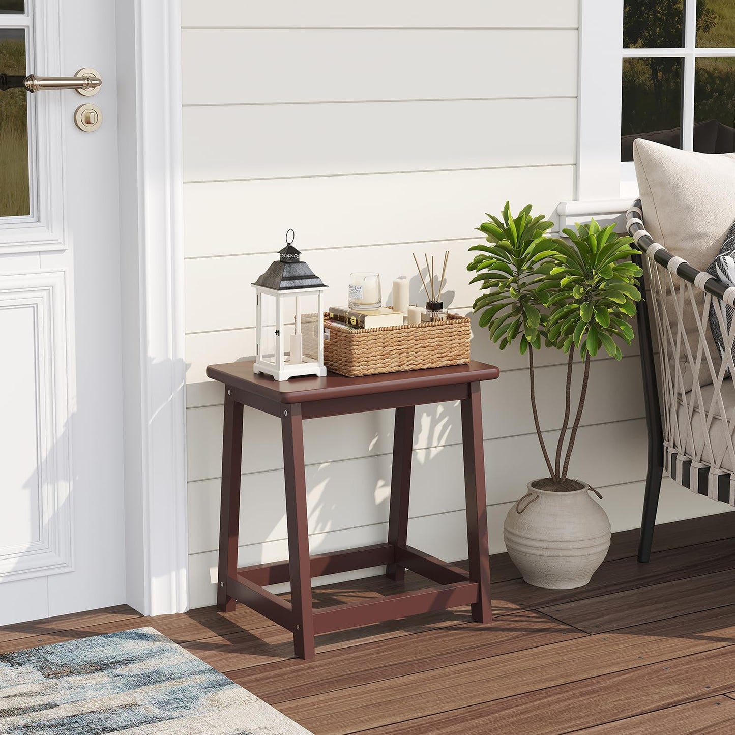 Wooden Step Stool Tall Seat Stool Dining Piano Stool End Side Table Wood Plant Stand Table Indoor Bedside Table Nightstand Flower Pot Stand for Living Room Bathroom Bedroom Kitchen (Coffee)