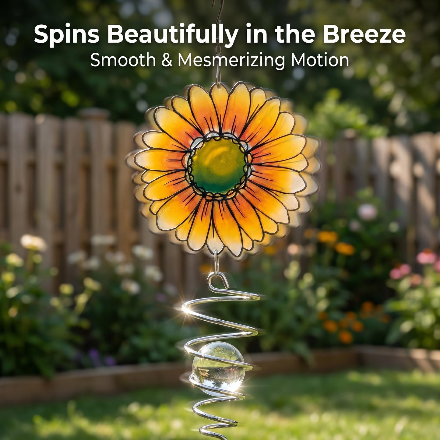 18" Wind Spinner Outdoor Hanging Metal Figurine Spinner for Garden Décor Ornaments,Lawn Yard Patio,Sunflower