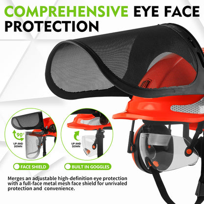 GREEN DEVIL Chainsaw Safety Protective Helmet Forestry Helmet with Build-in Visor Mesh Face Shield Ear Muffs 4 in 1 Ideal for Arborist Tree Work DIY Outdoor Logging Hard hat
