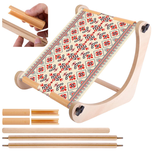 codree Adjustable Embroidery Table Stand, Wood Embroidery Hoop Holder, Hands-Free Cross Stitch Scroll Frame Needlepoint Stand for Lap or Table Top Stitching Sewing Supplies Craft Tool