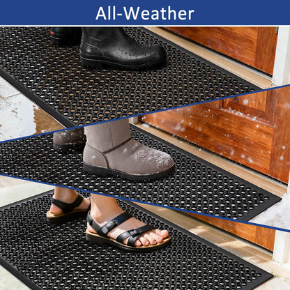 Outdoor Rubber Floor Mats Anti Fatigue Restaurant Kitchen Rubber Drainage Mat Durable No Slip Bar Floor Mats Used for Indoor Outside Wet Area 24" x 36" Black