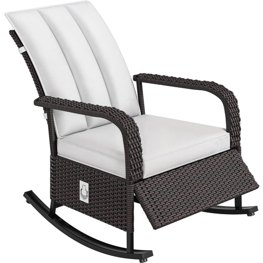 YITAHOME Outdoor Rocking Chair, Wicker Lounge Chair with Adjustment Backrest, PE Rattan Patio Recliner with Adjustable Footrest and Soft Cushions, Ideal for Garden Backyard Porch Patio