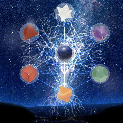 Top Plaza 7 Chakra Healing Crystals Kit Sacred Geometry Platonic Solids Crystals Reiki Tumbled Stones Set Lucky Decoration W/Black Obsidian Stand