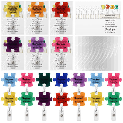 ReliThick 18 Set Employee Appreciation Gifts Bulk, Puzzle Badge Reel Set with Thank You Cards, Retractable ID Badge Holder for Nurse Teacher Staff Team Office Hospital School (Awesome Remider)