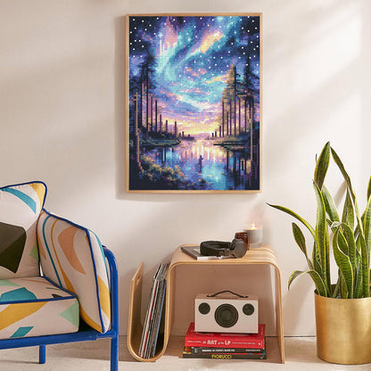 Offito Starry Sky Diamond Art Kits for Adults, 5D Aurora Lake Diamond Painting Kits for Beginners, Fantastic Landscapes DIY Full Drill Dots Gem Art Paint for Home Wall Decor 12 x 16 Inch