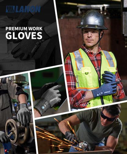 LANON Gardening Gloves for Men Women, 2 Pairs Nitrile Coated Garden Gloves with Grip, Breathable B.COMB AIR Technique, Dusty Olive & Bluebird, Large
