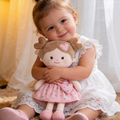 Onetoo First Baby Dolls Plush Rag Doll Soft Baby Toy Girls Sleeping Cuddle Buddy Doll Wear Pink Dress 14"