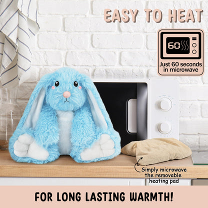Bunny Microwavable Stuffed Animal – 1.5 lb Unscented Heating Pad Plush, Soft Cozy Bunny Toy for Relaxation and Comfort, Gift for Women, Girls, Adults & Kids by Happy Fuel, Blue