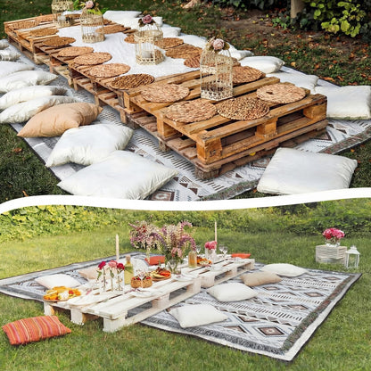 Hahafelt 91x 71 in Extra Large Outdoor Picnic Blanket with Waterproof Mat Oversize Beach Woven Cotton Yarn Blanket with Fringe Machine Sandproof for Spring Summer Camping Beach Park(Diamond,Brown)