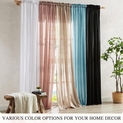 Anpark Elegant White Sheer Curtains 84 Inches Long for Living Room Bedroom, Cotton Linen Textured Light Filtering Crinkle Sheer Drapes Natural Rod Pocket Voile Curtains, W52 x L84 in, 2 Panels