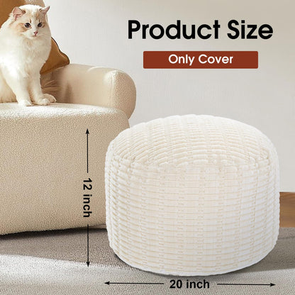 HOMBYS Unstuffed Ottoman Pouf Cover,Round Faux Fur Foot Stool, Fuzzy Chair, Floor Bean Bag(No Filler),Foot Rest with Storage for Living Room, Bedroom, Office, Striped Tufted (Beige)